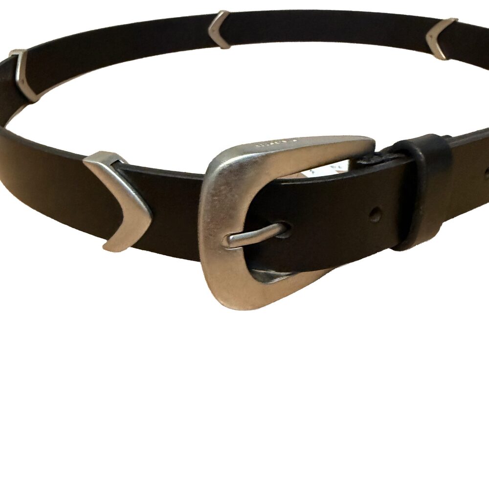 AllSaints - NWT Black Genuine Leather Belt Large Silver Buckle - Size Large (43"